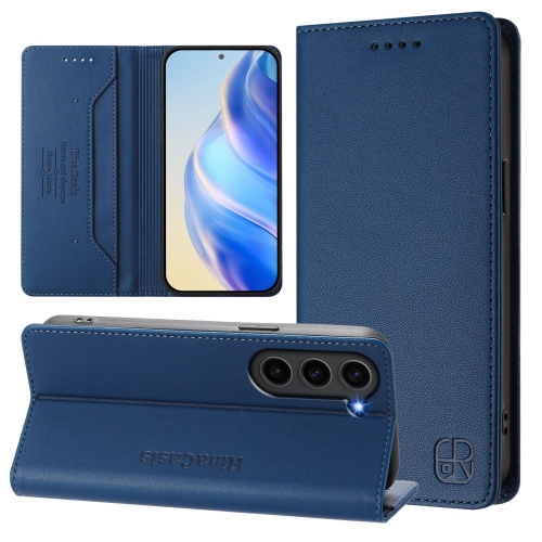 

For Samsung Galaxy S23+ 5G RC01 Dual-Folded Magnetic Suction RFID Leather Phone Case(Dark Blue)