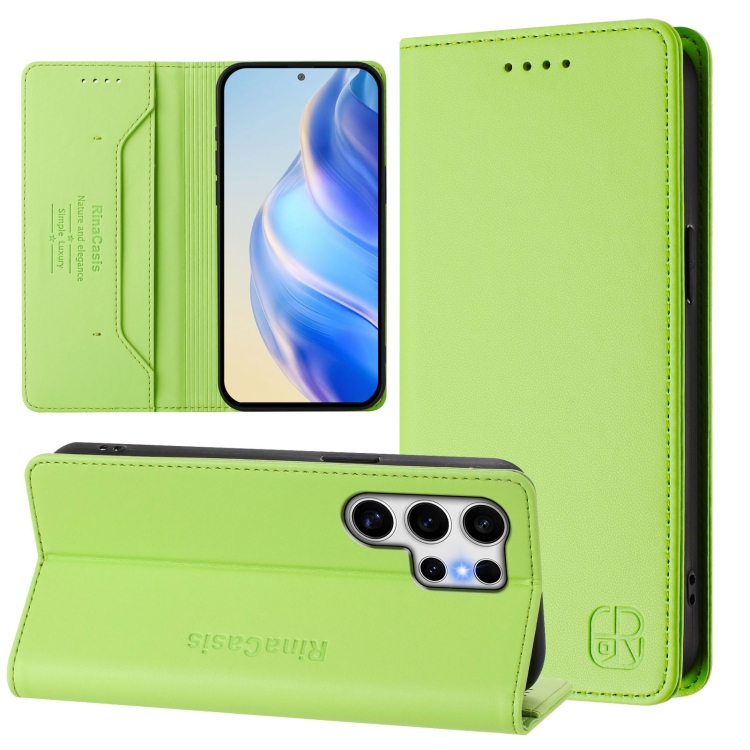 

For Samsung Galaxy S23 Ultra 5G RC01 Dual-Folded Magnetic Suction RFID Leather Phone Case(Grass Green)