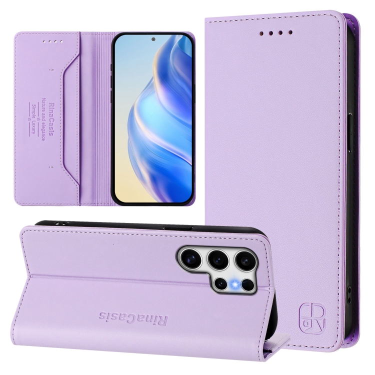 

For Samsung Galaxy S22 Ultra 5G RC01 Dual-Folded Magnetic Suction RFID Leather Phone Case(Light Purple)