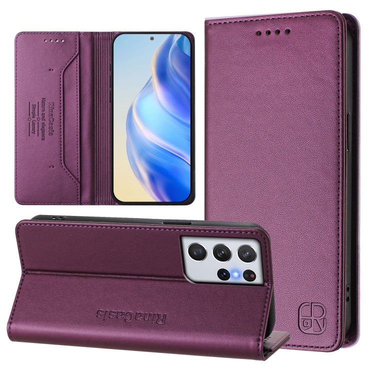 

For Samsung Galaxy S21 Ultra 5G RC01 Dual-Folded Magnetic Suction RFID Leather Phone Case(Violet)