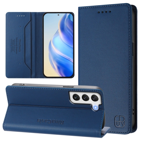 

For Samsung Galaxy S21+ 5G RC01 Dual-Folded Magnetic Suction RFID Leather Phone Case(Dark Blue)