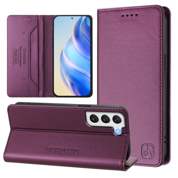 

For Samsung Galaxy S21+ 5G RC01 Dual-Folded Magnetic Suction RFID Leather Phone Case(Violet)