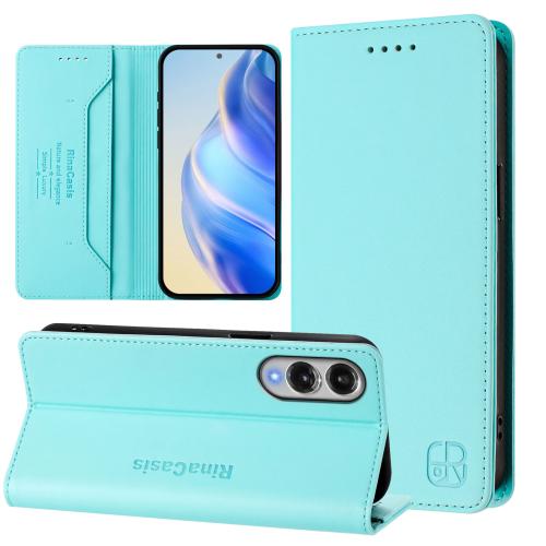 

For Samsung Galaxy S25 Edge 5G RC01 Dual-Folded Magnetic Suction RFID Leather Phone Case(Mint Green)