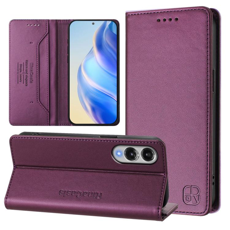 

For Samsung Galaxy S25 Edge 5G RC01 Dual-Folded Magnetic Suction RFID Leather Phone Case(Violet)