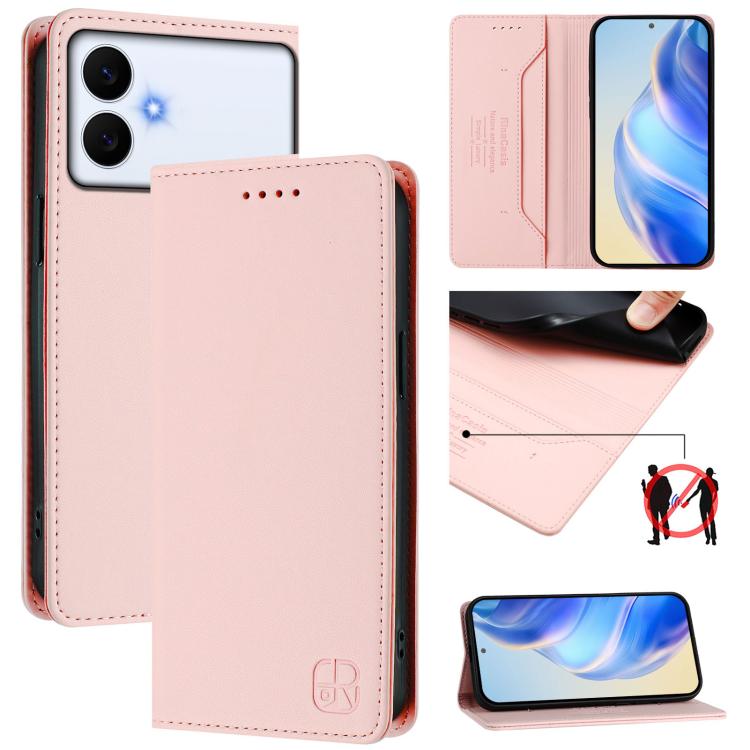

For Samsung Galaxy S26 Edge 5G RC01 Dual-Folded Magnetic Suction RFID Leather Phone Case(Pink)