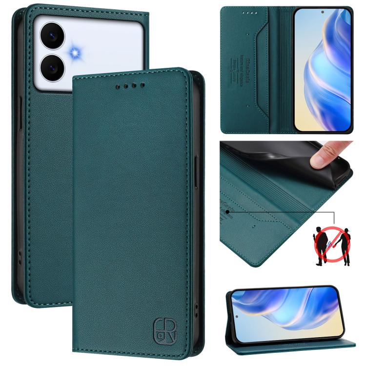 

For Samsung Galaxy S26 Edge 5G RC01 Dual-Folded Magnetic Suction RFID Leather Phone Case(Dark Green)
