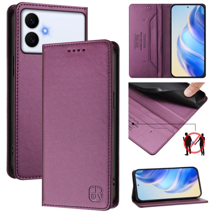 

For Samsung Galaxy S26 Edge 5G RC01 Dual-Folded Magnetic Suction RFID Leather Phone Case(Violet)