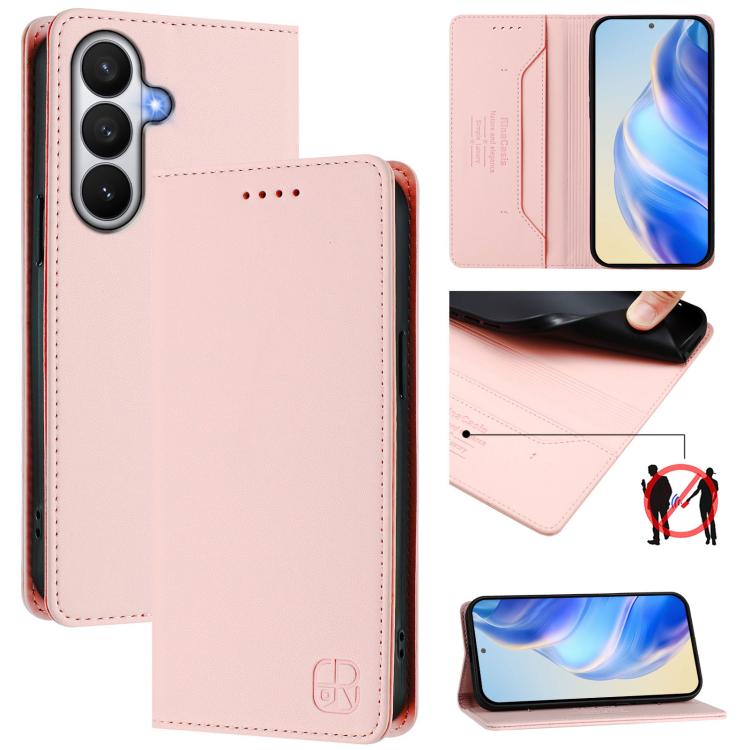 

For Samsung Galaxy S26 Pro 5G RC01 Dual-Folded Magnetic Suction RFID Leather Phone Case(Pink)