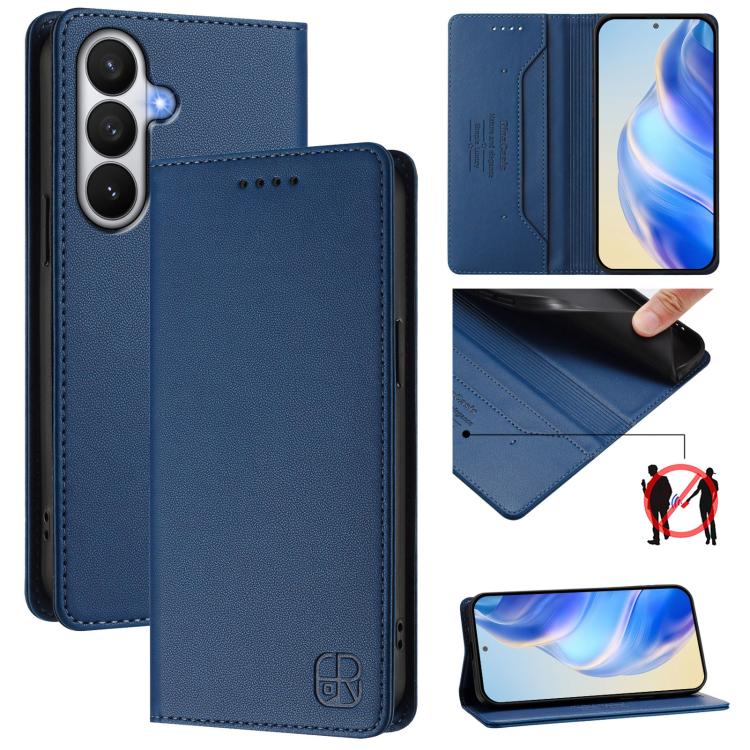 

For Samsung Galaxy S26 5G RC01 Dual-Folded Magnetic Suction RFID Leather Phone Case(Dark Blue)
