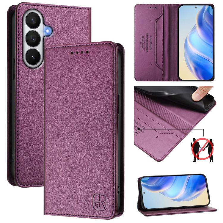

For Samsung Galaxy S26 5G RC01 Dual-Folded Magnetic Suction RFID Leather Phone Case(Violet)