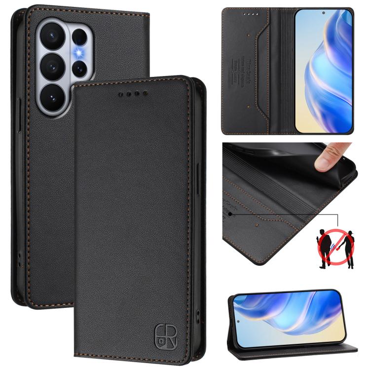 

For Samsung Galaxy S26 Ultra 5G RC01 Dual-Folded Magnetic Suction RFID Leather Phone Case(Black)