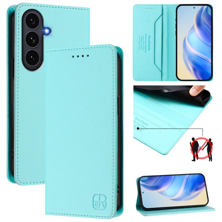 For Galaxy S26 FE 5G RC01 Dual-Folded Magnetic Suction RFID Leather Phone Case(Mint Green)
