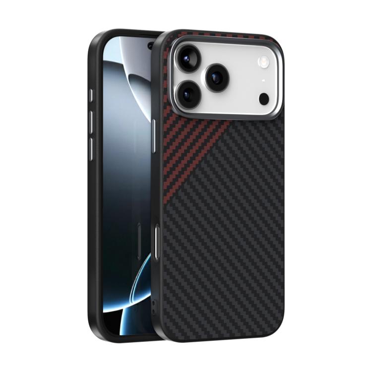 For iPhone 17 Pro Max ABEEL C Carbon Fiber Series 6D Micro Relief MagSafe Phone Case(Black Red)