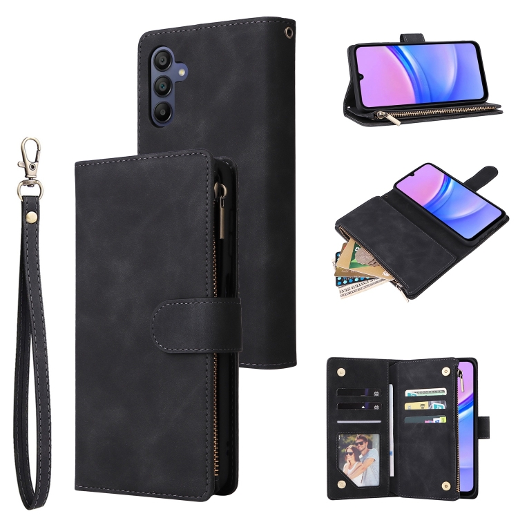 

For Samsung Galaxy A16 5G Multifunctional Frosted Zipper Wallet Leather Phone Case(Black)