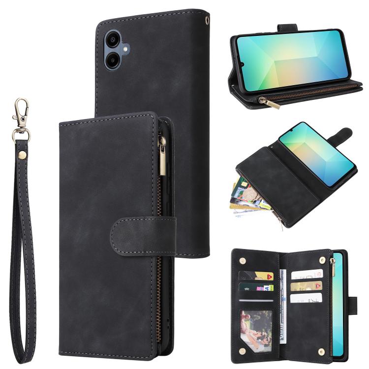 

For Samsung Galaxy A07 4G / 5G Multifunctional Frosted Zipper Wallet Leather Phone Case(Black)