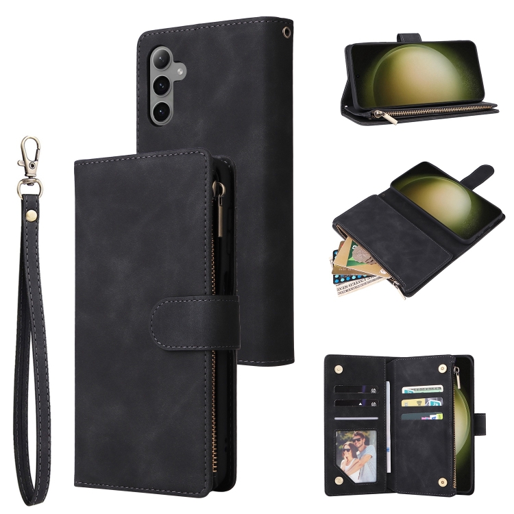 

For Samsung Galaxy S25+ 5G Multifunctional Frosted Zipper Wallet Leather Phone Case(Black)