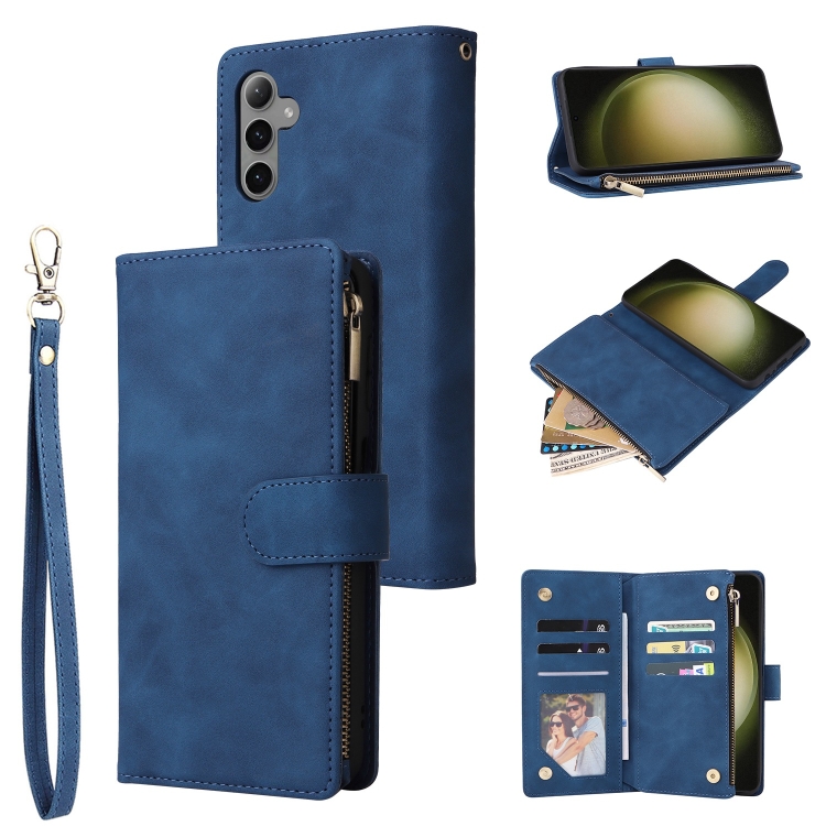 

For Samsung Galaxy S25+ 5G Multifunctional Frosted Zipper Wallet Leather Phone Case(Blue)