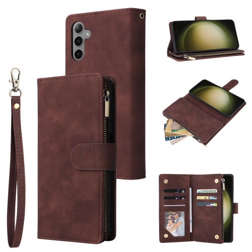

For Samsung Galaxy S25+ 5G Multifunctional Frosted Zipper Wallet Leather Phone Case(Coffee)