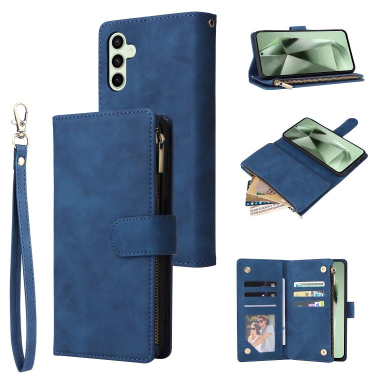 

For Samsung Galaxy S24 FE 5G Multifunctional Frosted Zipper Wallet Leather Phone Case(Blue)