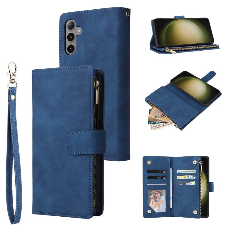 

For Samsung Galaxy S23 FE 5G Multifunctional Frosted Zipper Wallet Leather Phone Case(Blue)