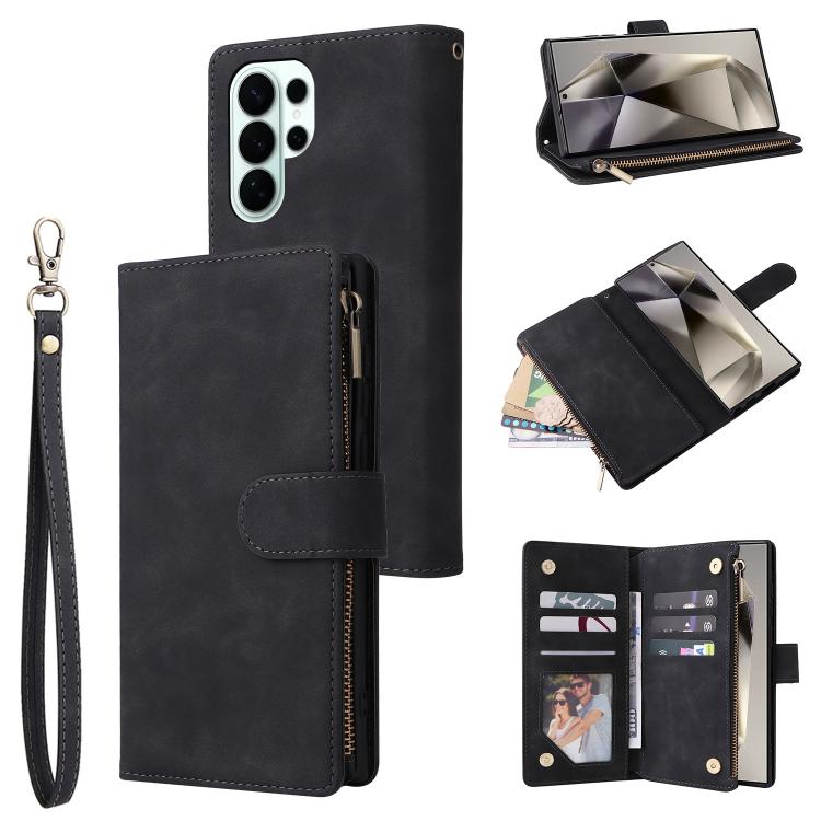 

For Samsung Galaxy S26 Ultra 5G Multifunctional Frosted Zipper Wallet Leather Phone Case(Black)