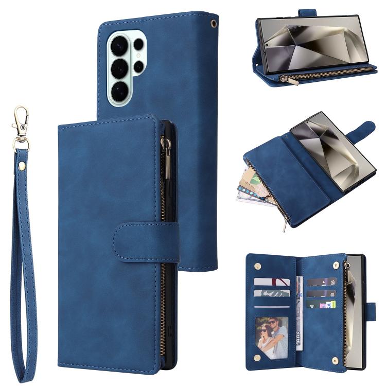

For Samsung Galaxy S26 Ultra 5G Multifunctional Frosted Zipper Wallet Leather Phone Case(Blue)