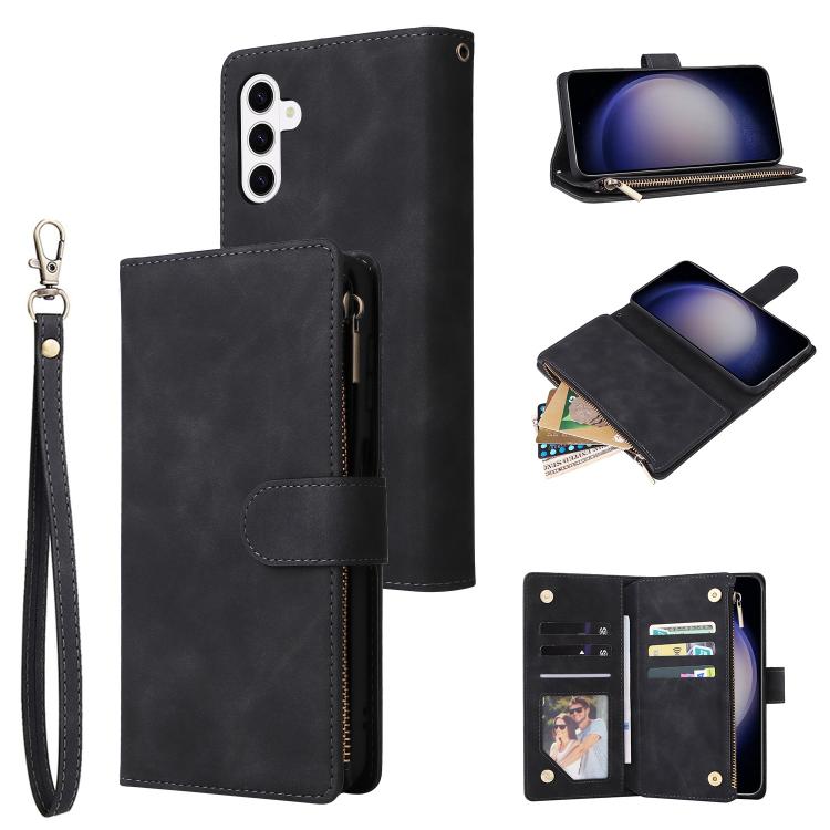 

For Samsung Galaxy S26+ 5G Multifunctional Frosted Zipper Wallet Leather Phone Case(Black)