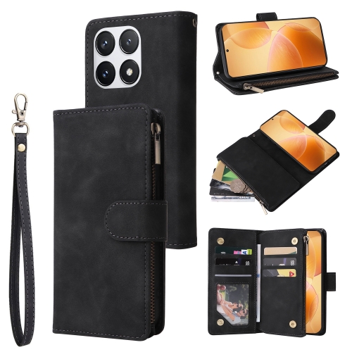 

For Xiaomi 14T Pro Multifunctional Frosted Zipper Wallet Leather Phone Case(Black)