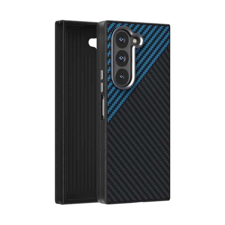 

For Samsung Galaxy Z Fold6 5G ABEEL C Carbon Fiber Series 6D Micro Relief MagSafe Phone Case(Black Blue)