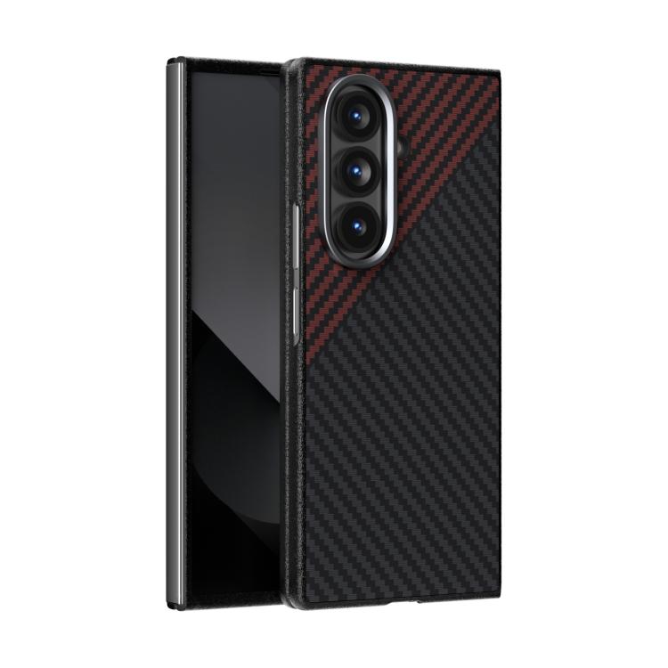 

For Samsung Galaxy Z Fold7 5G ABEEL C Carbon Fiber Series 6D Micro Relief MagSafe Phone Case(Black Red)