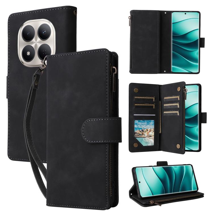 

For Redmi Note 15 Pro+ 5G Global 163.3mm Multifunctional Frosted Zipper Wallet Leather Phone Case(Black)