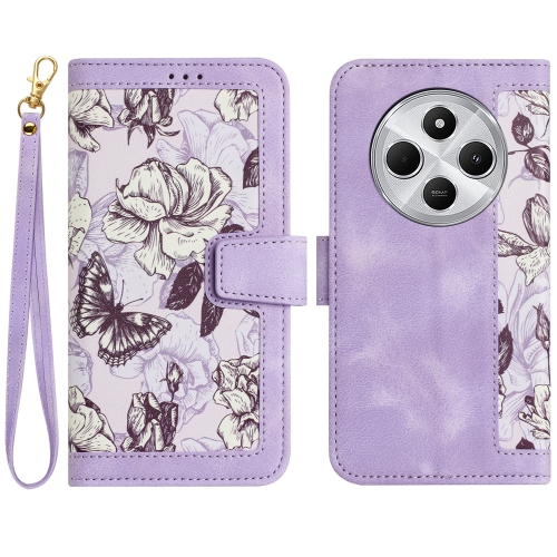 

For Redmi 14C 4G Floral Pattern Leather Phone Case with Lanyard(Light Purple)