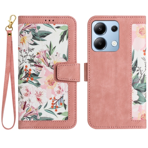 

For Redmi Note 13 4G Floral Pattern Leather Phone Case with Lanyard(Pink)