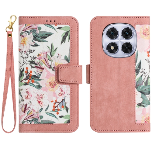 

For Redmi Note 14 Pro 5G Floral Pattern Leather Phone Case with Lanyard(Pink)