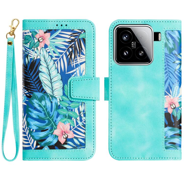 

For Xiaomi 15 Pro Floral Pattern Leather Phone Case with Lanyard(Green)