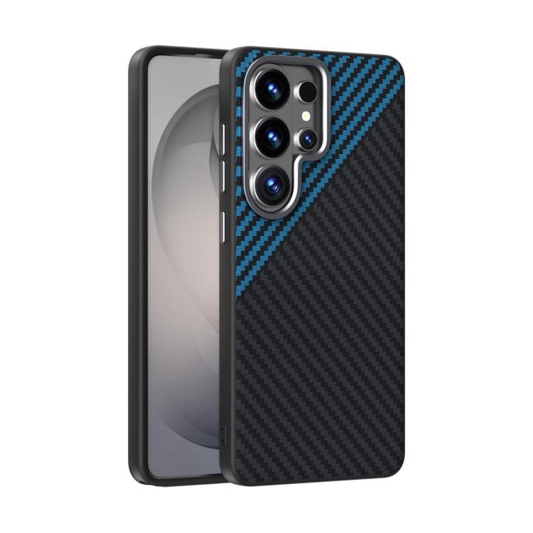 

For Samsung Galaxy S26 Ultra 5G ABEEL C Carbon Fiber Series 6D Micro Relief MagSafe Phone Case(Black Blue)