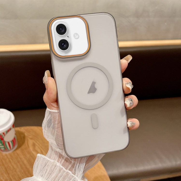 

For iPhone 16 Soft Sandy Skin Feel MagSafe Magnetic PC Phone Case(Light Grey)