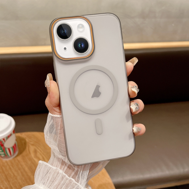 

For iPhone 14 Soft Sandy Skin Feel MagSafe Magnetic PC Phone Case(Light Grey)