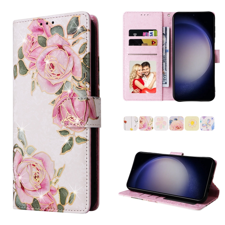 For Galaxy S25 5G Bronzing Painting RFID Leather Phone Case(Rose Flower) — купить у Sunsky-online WW