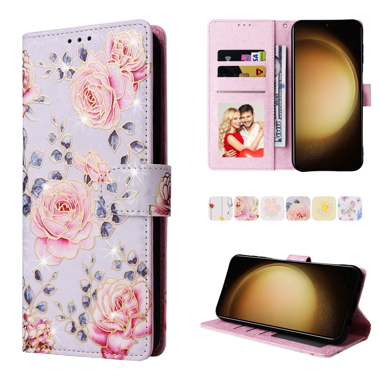 

For Galaxy S25+ 5G Bronzing Painting RFID Leather Phone Case(Pastoral Rose)