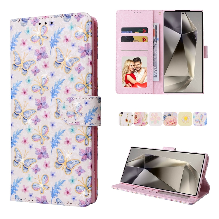 

For Galaxy S25 Ultra 5G Bronzing Painting RFID Leather Phone Case(Pansies)
