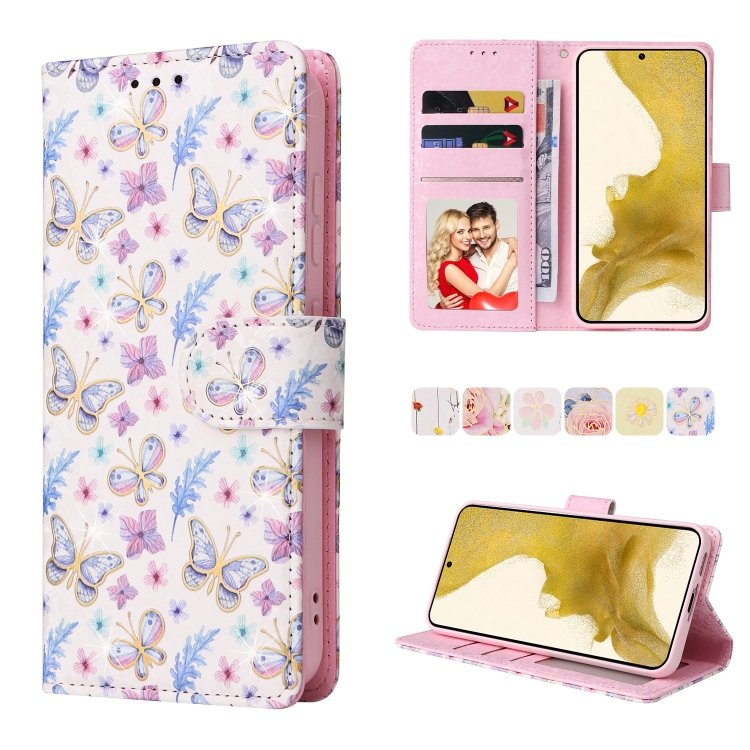 For Galaxy S23 5G Bronzing Painting RFID Leather Phone Case(Pansies) — купить у Sunsky-online WW