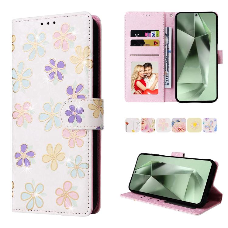 For Galaxy S25 FE 5G Bronzing Painting RFID Leather Phone Case(Bloosoming Flower)