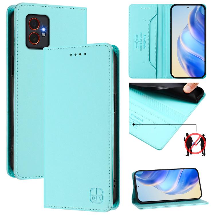 

For Samsung Galaxy XCover7 Pro RC01 Dual-Folded Magnetic Suction RFID Leather Phone Case(Mint Green)