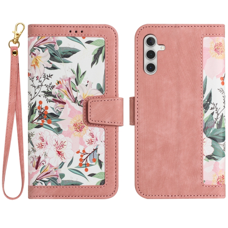 

For Samsung Galaxy S25+ 5G Floral Pattern Leather Phone Case with Lanyard(Pink)