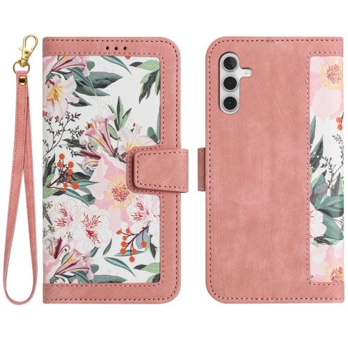 

For Samsung Galaxy S23 FE 5G Floral Pattern Leather Phone Case with Lanyard(Pink)