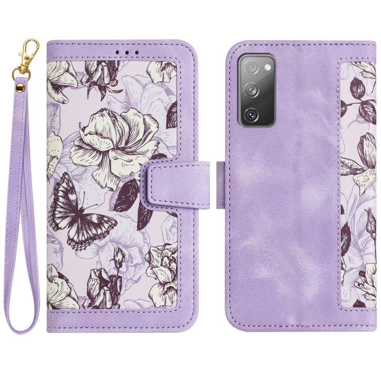 

For Samsung Galaxy S20 FE Floral Pattern Leather Phone Case with Lanyard(Light Purple)