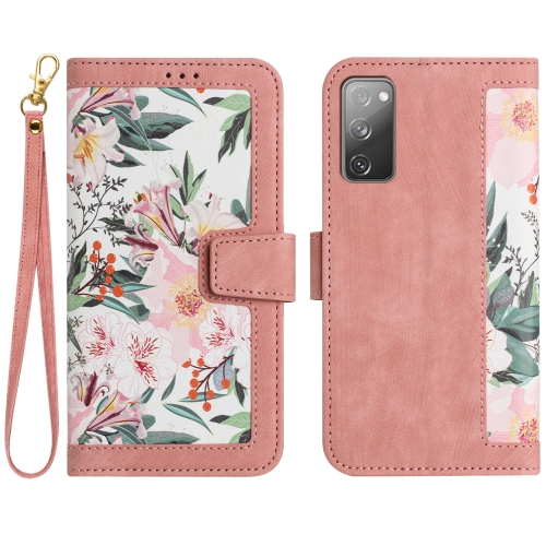 

For Samsung Galaxy S20 FE Floral Pattern Leather Phone Case with Lanyard(Pink)