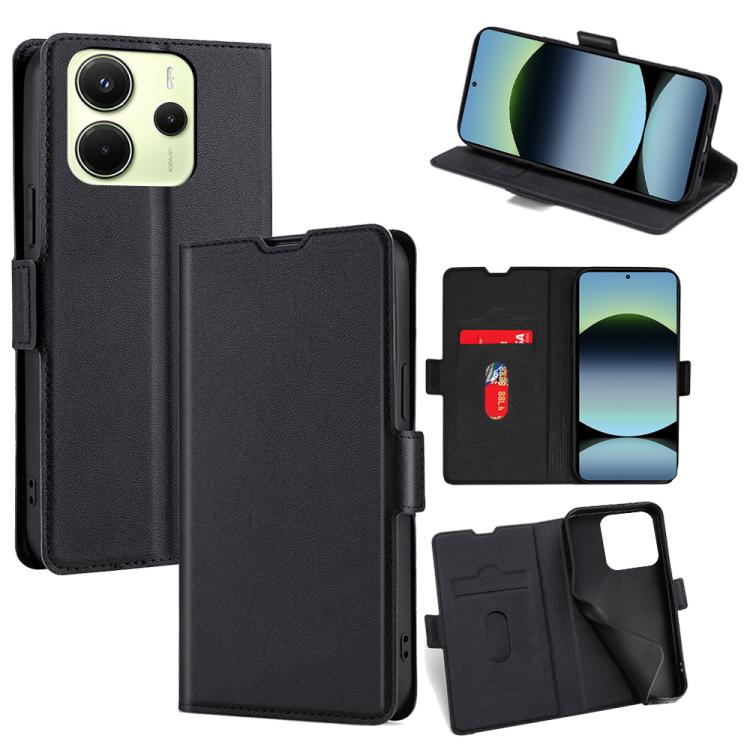 

For Redmi Note 14 4G 163.25mm Ultra-thin Voltage Side Buckle Horizontal Flip Leather Phone Case(Black)