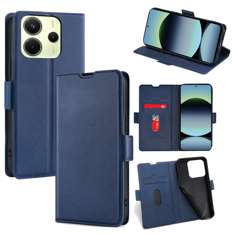 

For Redmi Note 14 4G 163.25mm Ultra-thin Voltage Side Buckle Horizontal Flip Leather Phone Case(Blue)